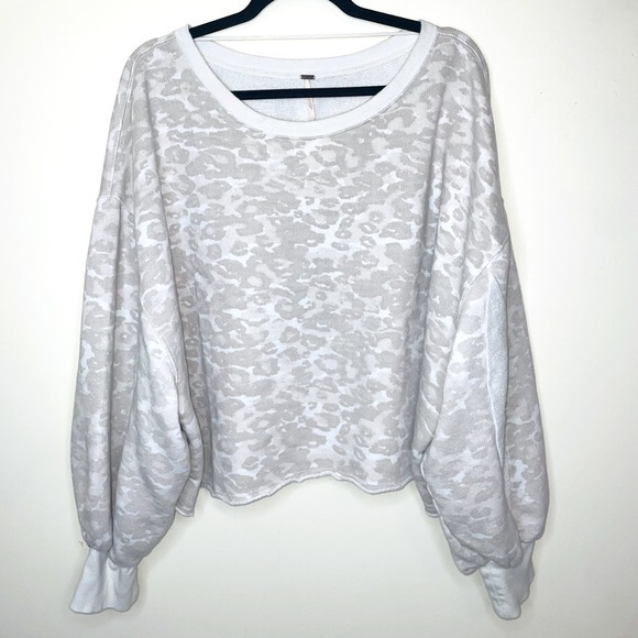 Free People Animal Print Oversized Dolman Sleeves Raw Hem Drape Sweatshirt
